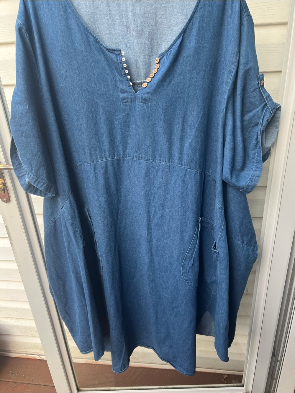 Denim Blue Asymmetrical Women’s Dress with Pocket Details